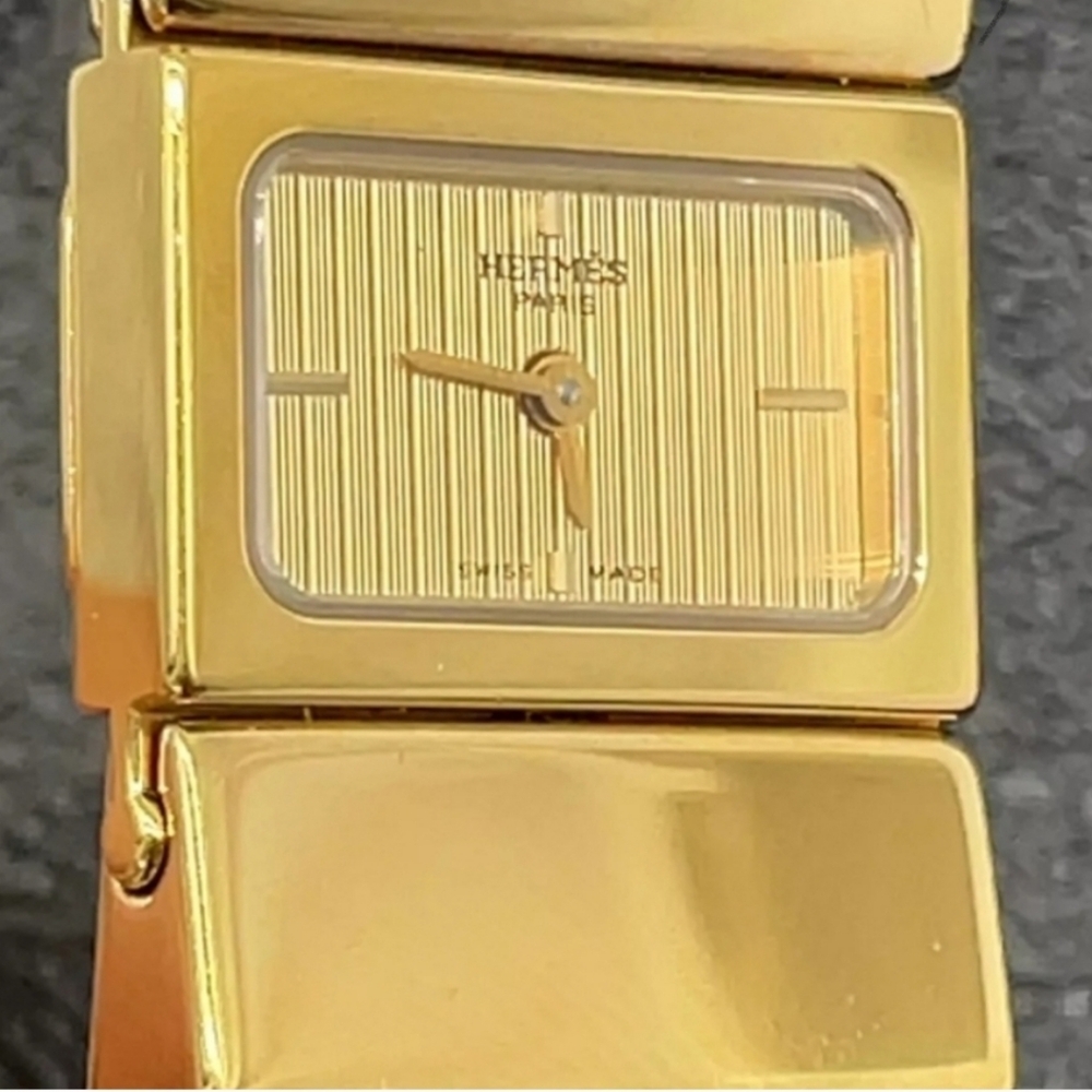 💜 Hermes Loke Gold Color L01.201  Square Quartz Watch W/Box/Card Like New - Picture 9 of 13